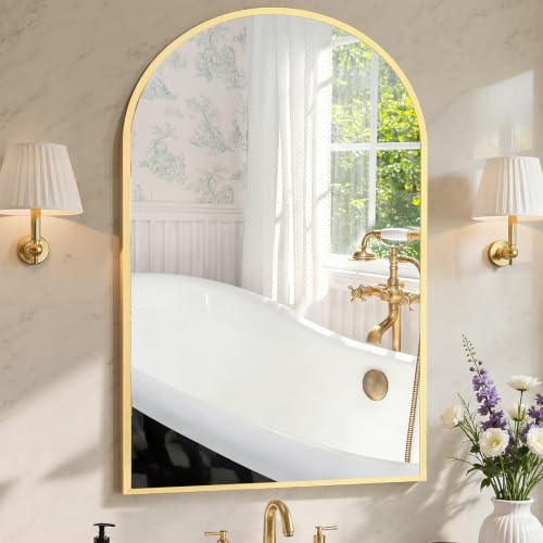 Sweetcrispy 24"x36" Arched Bathroom Mirror, Bathroom Mirrors for Over Sink - color: Gold-arched, size: 36"L x 24"W
