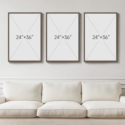 Large Framed Neutral Abstract Wall Art, Set of 3, Beige Brown, 24x36 In - color: Earthy, size: 24" W x 36" H x 3pcs