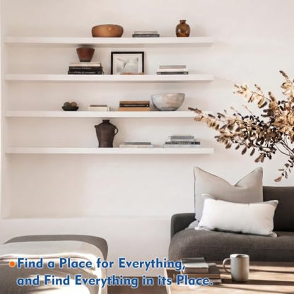 White Floating Shelves 48 inch Long, Large Wall Shelf for Living Room - color: White, size: 48 x 8 Inch