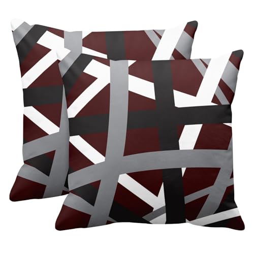 Emvency Throw Pillow Covers Set of 2, 18 x 18 Inch, Striped Retro Burgundy - color: Burgundy Red, size: 18" x 18" (Pack of 2)
