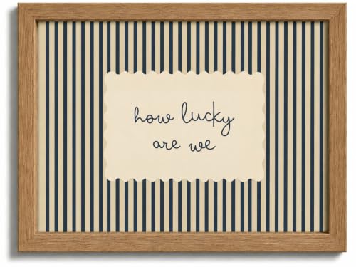 Framed How Lucky Are We Quote Canvas Wall Art,Striped Background Painting,Neutral Tone Print Wall Decor,Minimalist Affirmation Picture Poster,Cute Typography Artwork for Home Decoration - color: Lucky, size: 10"L x 8"W