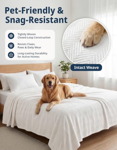 LANE LINEN Queen Size Blankets for Bed, 100% Cotton Herringbone Weave - color: 01: White, size: Queen