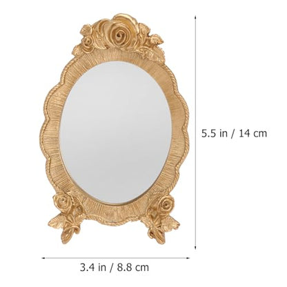 HEALLILY Oval Resin Makeup Mirror Portable European Style Handheld Cosmetic Mirror with Rose Relief Frame Lightweight for Vanity and Travel
