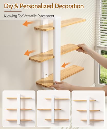 SUMGAR Floating Shelves for Wall, 3 Tier White Wood Adjustable Shelf Unit - color: White&wooden, size: 3 Tier 19.6in