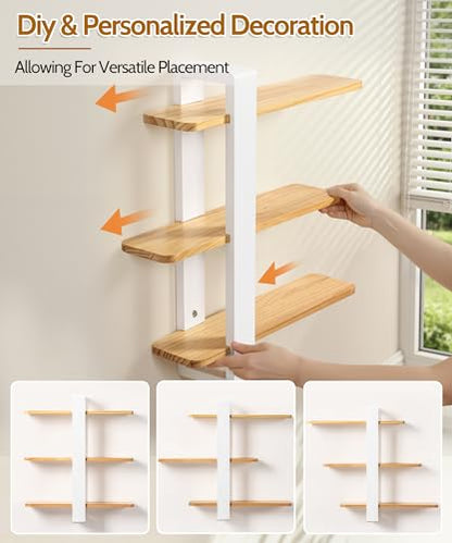 SUMGAR Floating Shelves for Wall, 3 Tier White Wood Adjustable Shelf Unit - color: White&wooden, size: 3 Tier 19.6in