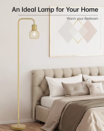 Brass Gold Standing Floor Lamp for Living Room - Modern Industrial Design with 6W LED Bulb, Foot Switch, Metal Tall Stand, Minimalist Farmhouse Boho Style for Bedroom & Office - style: Gold Industrial Floor Lamp