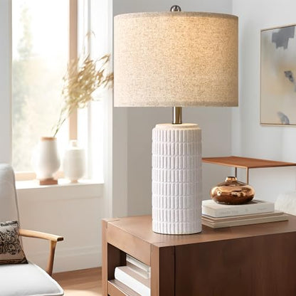 PoKat 23" Table Lamp, Farmhouse Bedside Lamps for Bedroom Set of 2, Ceramic End Table Lamps for Living Room, Traditional Nightstand Desk Lamps, Frosted White Lamps, Medium - color: Frosted White