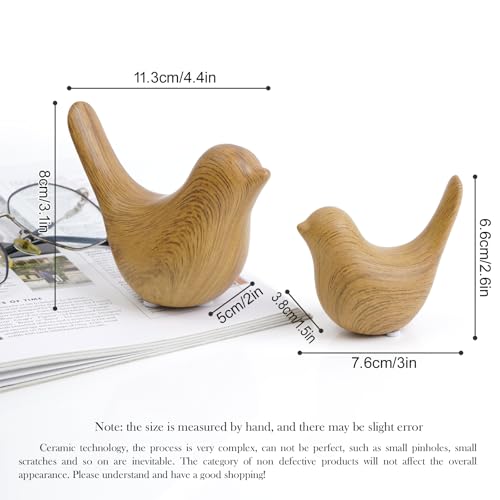 Notakia Wood Look Ceramic Bird Figurines Set of 2 Small Bird Statues - color: 2pcs Wood-look