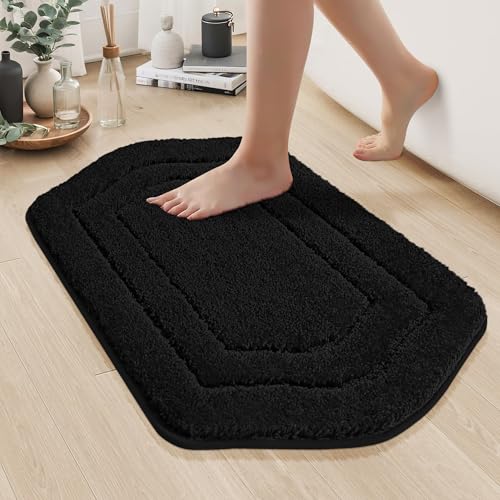 COSY HOMEER Plush Non-Slip Bath Mat, Black, 20" x 32" - color: Black, size: 20" x 32" (Oval)