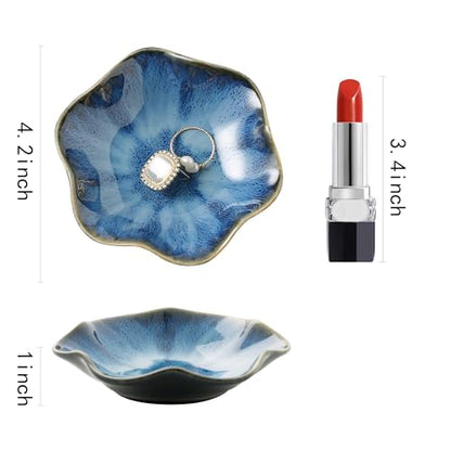 Ceramic Ring Dish, Jewelry Trinket Tray for Rings and Earrings - color: Dark Blue