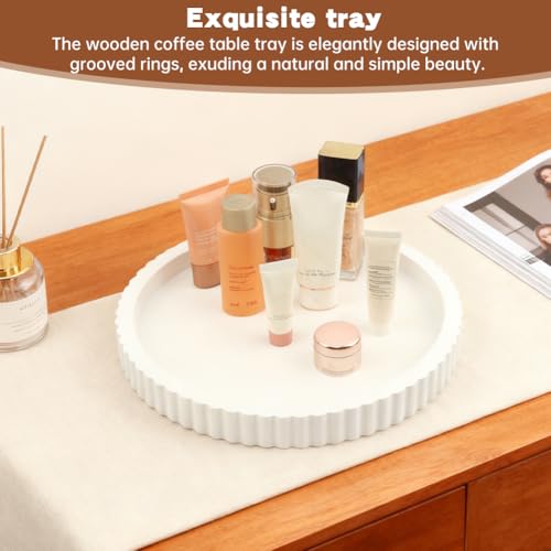 Round Decorative Tray for Coffee Table, 11 Inch White Tabletop Display Tray