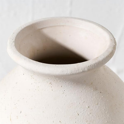 Ceramic Rustic Farmhouse Vase, 9.2 inch Whitewashed Terracotta Vase - color: Off-white