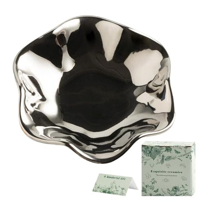 BEUNAIZER Jewelry Dish Tray, Ring Dish, Ceramic Trinket Tray, Key Bowl - color: silver