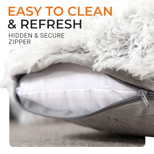 Cheer Collection Throw Pillows for Couch and Bed, Soft Shaggy Throw Pillows with Inserts Included, Cozy Long Hair Faux Fur Pillows - Set of 2-12" x 20" - Gray - color: Gray Ombre, size: 12" x 20"