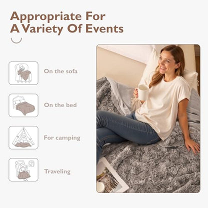ALPHA HOME, Fluffy Polyester Throw Blanket, Throw Size, Light Coffee - color: Light Coffee, size: Throw