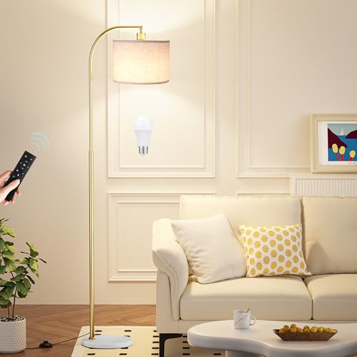 Ambimall Arc Floor Lamp with Remote and Stepless Dimmable Bulb, Colors Temperature & Brightness Adjustable, Gold Pole & Marble Base - color: gold & marble