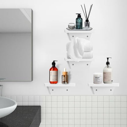 Small Wall Shelves,Speaker Shelf,Floating Shelf Trapezoid for Wifi Router - color: White, size: Set of 2