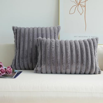 JOJUSIS Faux Fur Plush Throw Pillow Covers, Grey, 22 x 22-Inch - color: Grey, size: 22" x 22" (Pack of 2)