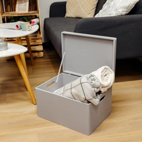 Creative Deco Large Gray Wooden Box Storage with Hinged Lid - color: Gray, size: XXL | Handles