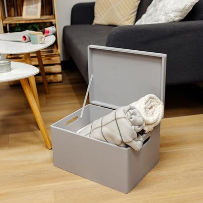 Creative Deco Large Gray Wooden Box Storage with Hinged Lid - color: Gray, size: XXL | Handles