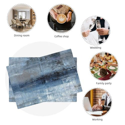 Modern Art Placemats Set of 4 Linen Washable 12x18 inch - color: White Blue