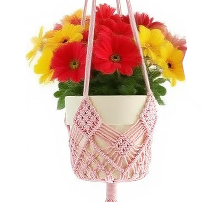 2 Pack Macrame Hanging Planters, Pink - color: Pink
