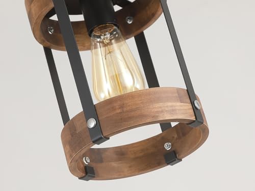 Rustic Farmhouse Wood Pendant Light Fixture One-Light Adjustable Chain Oak Wood and Metal Lantern Drum Small Pendant Lighting for Kitchen Island Sink Hallway Farmhouse Bathroom Bar, Black - size: Small pendant light 1 pack