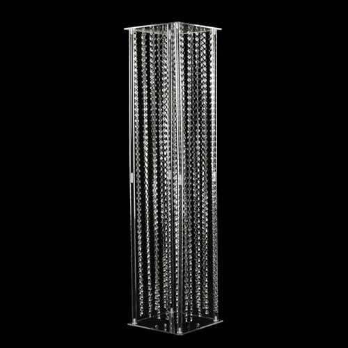 Efavormart 48" Heavy Duty Acrylic Flower Pedestal Vase with Hanging Crystal Beads, Clear Pillar Stand Wedding Floor Centerpieces with Pre-Chained Garlands - 5mm Thick Plates - size: 11"W x 48"H