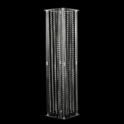 Efavormart 48" Heavy Duty Acrylic Flower Pedestal Vase with Hanging Crystal Beads, Clear Pillar Stand Wedding Floor Centerpieces with Pre-Chained Garlands - 5mm Thick Plates - size: 11"W x 48"H