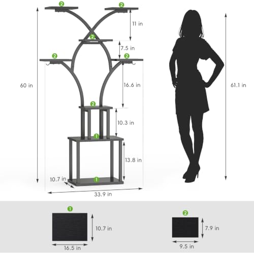 Elbourn Plant Stand Indoor with Grow Light - 8 Tiered 60" Plant Shelf - color: Black