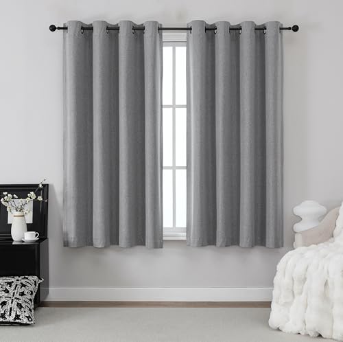 THOOO 100% Blackout Curtains Natural Linen Textured Blackout Curtains 63 Inch Length for Bedroom Living Room Nursery, Farmhouse Thermal Insulated Grommet Curtains Room Darkening 2 Panels,Dark Grey - color: Dark Grey, size: 52"W x 63"L (Pack of 2)