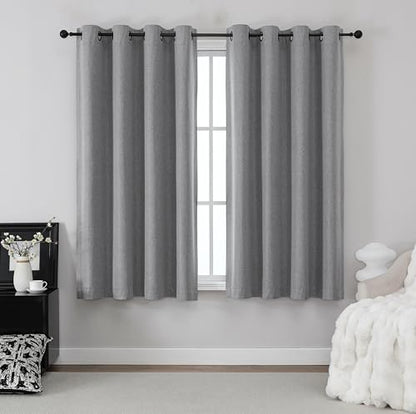 THOOO 100% Blackout Curtains Natural Linen Textured Blackout Curtains 63 Inch Length for Bedroom Living Room Nursery, Farmhouse Thermal Insulated Grommet Curtains Room Darkening 2 Panels,Dark Grey - color: Dark Grey, size: 52"W x 63"L (Pack of 2)