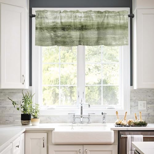 2 Pack Green Kitchen Curtains Abstract Art Valances for Windows Farmhouse Window Treatment 3" Rod Pocket Short Curtain Valance for Bathroom Bedroom Living Room Cafe Decor, 54 X 18 Inch, 2 Panel - color: Green, size: 54"W x 18"L (Pack of 2)