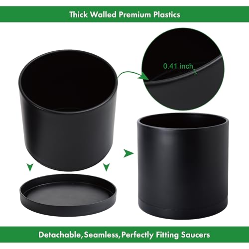 D'vine Dev Plastic Planter Pot with Saucer, 14 in, Black, 74-X-B-4 - color: Matte Black, size: 14 Inch