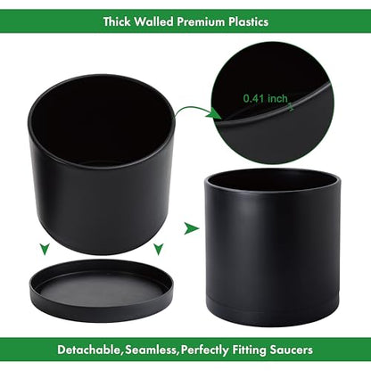 D'vine Dev Plastic Planter Pot with Saucer, 14 in, Black, 74-X-B-4 - color: Matte Black, size: 14 Inch