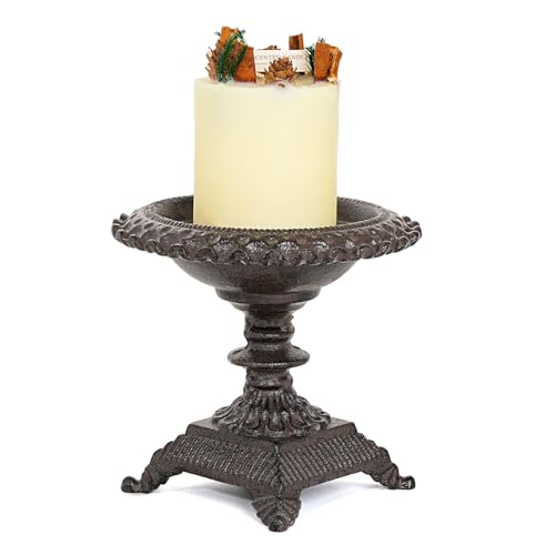 Sungmor Cast Iron Pillar Candle Holder-Rustic Style 5.9in Tall Candle Stand - color: Flower - 5.7inch Tall