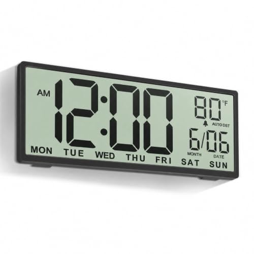 JALL Large Digital Wall Clock Battery Operated, Wall Clock with Big Numbers LCD Display, Digital Clock with Date Day Temperature, Alarm, Auto DST, Clocks for Classroom, Office, Bedroom, Elderly- Black - color: Black, size: 14.5 inches