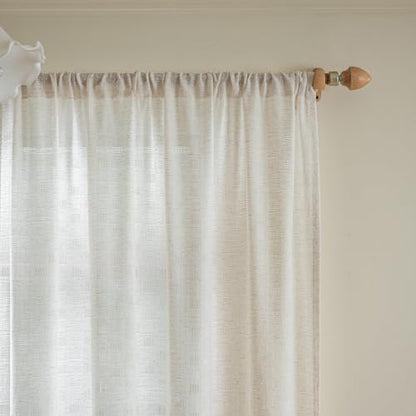 Linen Textured Sheer Curtains for Living Room Rod Pocket Top - color: White, size: 52"W x 102"L (Pack of 2)