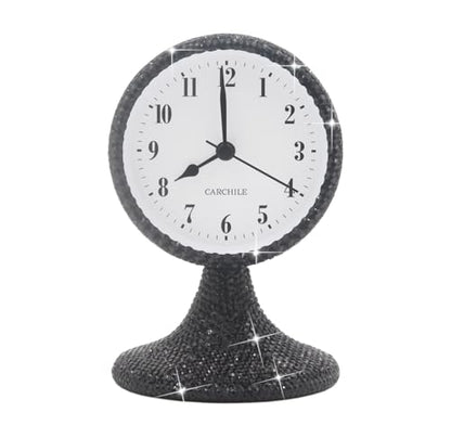 Luxury Rhinestone Alarm Clock Morning Call Super Silent Non Ticking Handmade Fashion Design for Bedroom Houseroom Living Room Desk Cute As Gift AR (Black) - color: Black