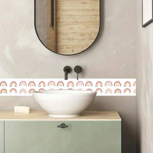 Colorful Rainbow Wallpaper Border Peel and Stick Boho Decorative Trim - color: Rainbow Multicolored, size: 3.9" x 196.8"