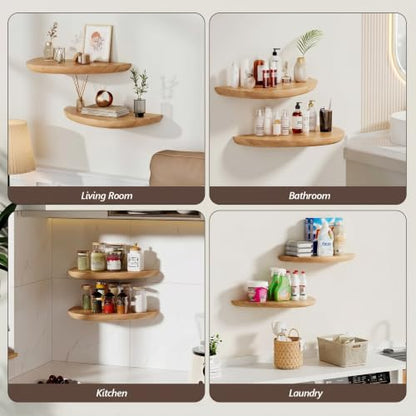 Solid Walnut Floating Shelves for Wall 15.7" Set of 2, Wall Mounted Shelf - color: Natural Wood