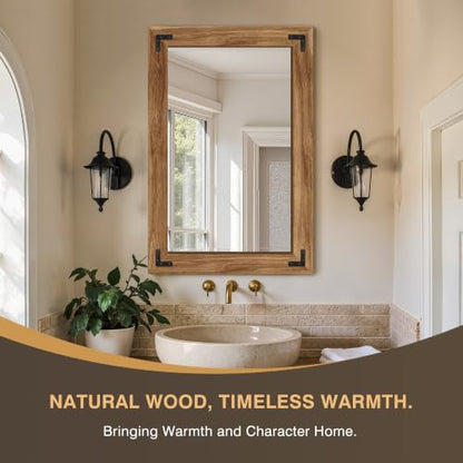 Bathroom Mirror for Wall, 24" x 36" Wooden Vanity Mirror - size: 36"L x 24"W