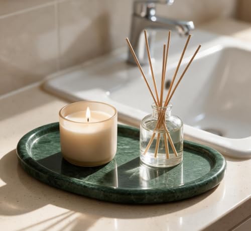 Natural Marble Vanity Tray,Special-Shaped Jewelry Tray for Bathroom - color: Indian Green, size: 9.1" x 6.3" x 0.6"