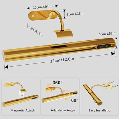 Wireless Rechargeable Picture Light, Battery Operated Art Light - color: Without Motion Sensor Brass