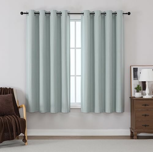 THOOO 100% Blackout Curtains Natural Linen Textured Blackout Curtains 63 Inch Length for Bedroom Living Room Nursery, Farmhouse Thermal Insulated Grommet Curtains Room Darkening 2 Panels,Sage Green - color: Sage Green, size: 52"W x 63"L (Pack of 2)