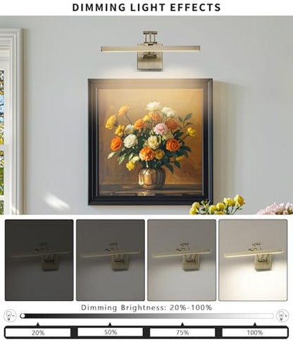 LED Picture Lights for Paintings Dimmable 15.5 Inch Long Hard-Wired Picture Frame Lights Gallery Wall Light with Adjustable Swing Arm Art Display Lamps 7W 3000K Warm White Antique Bronze - color: Hard-Wired Antique Bronze-square base, size: 15.7inch Dimma