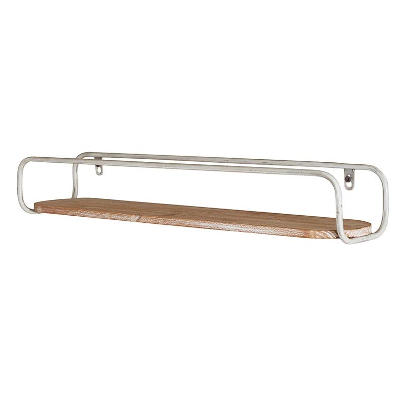 47th & Main Rustic Farmhouse Metal and Wood Wall Shelf, 23.6" Long, White/Natural