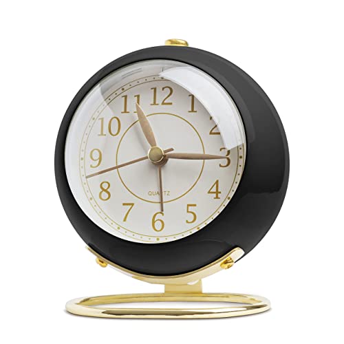 SHISEDECO Small Tableclocks Classic Non-Ticking Tabletop Alarm Clock, Black - color: Black Gold