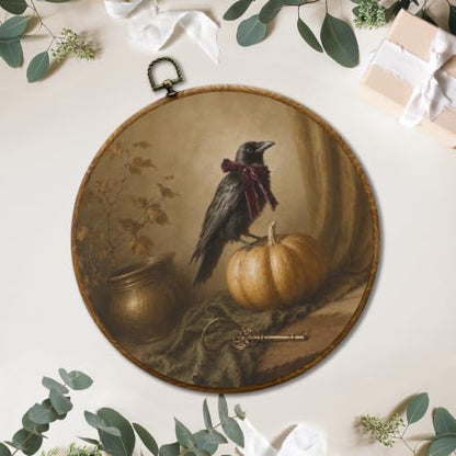 JUIOEIU Moody Fall Halloween Raven Pumpkin Round Wall Decor 993 - color: Crow Pumpkin