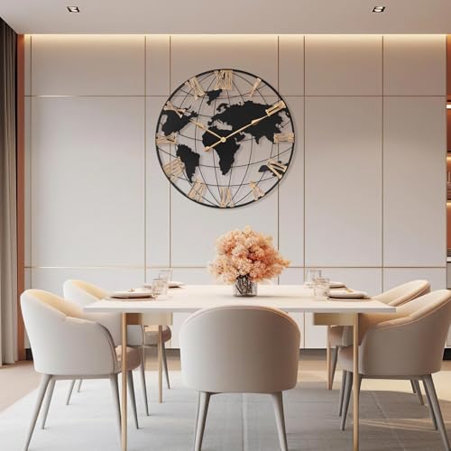 Pytha Sight 36 Inch Large Extra Metal Oversized Roman World Map Wall Clock - color: Gold Roman, size: 36 inch